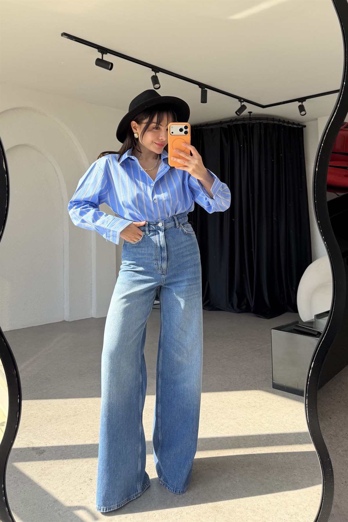 Starlis Midblue Yüksek Bel Bol Paça Palazzo Jean