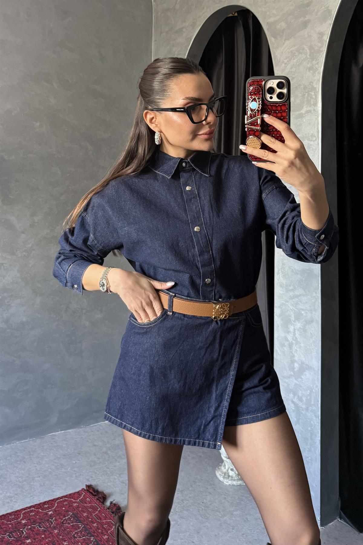 Starwars Asimetrik Denim Şort Etek 