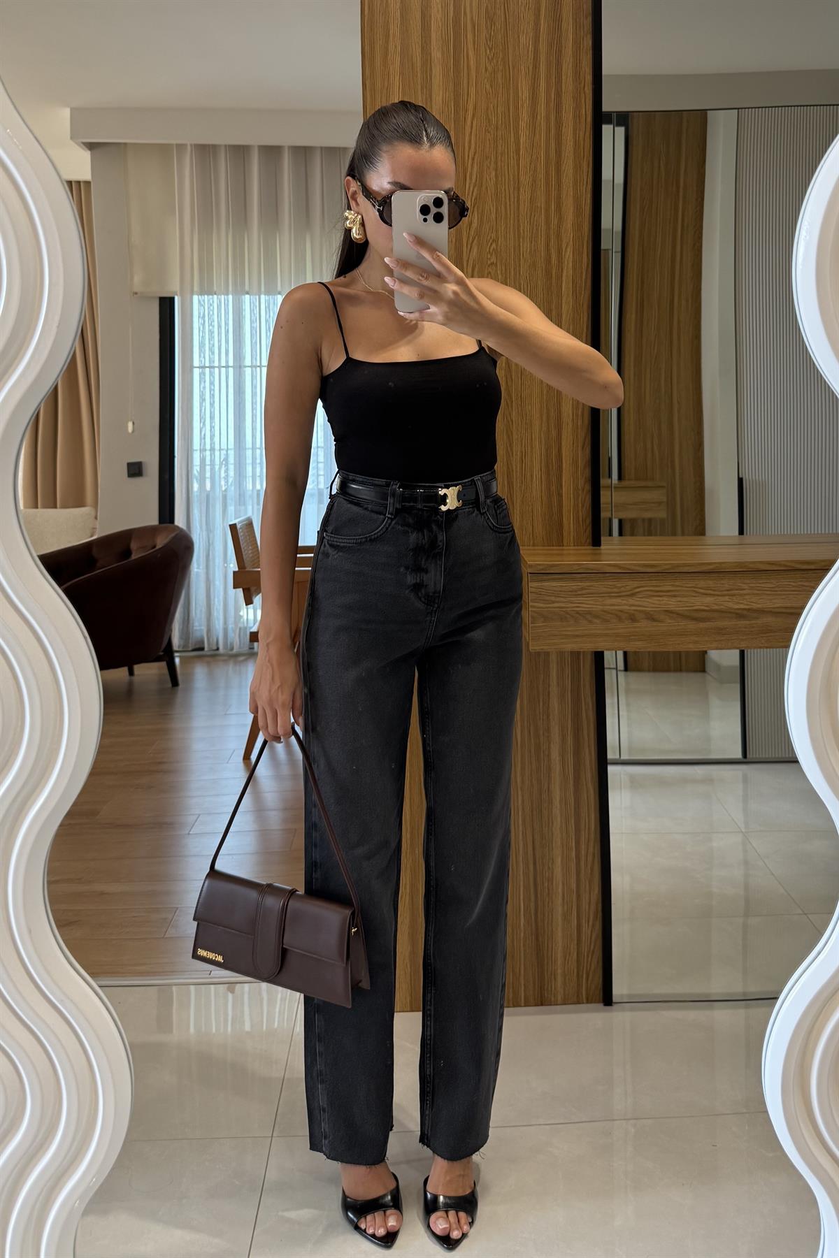 Stefany Siyah Askılı Crop