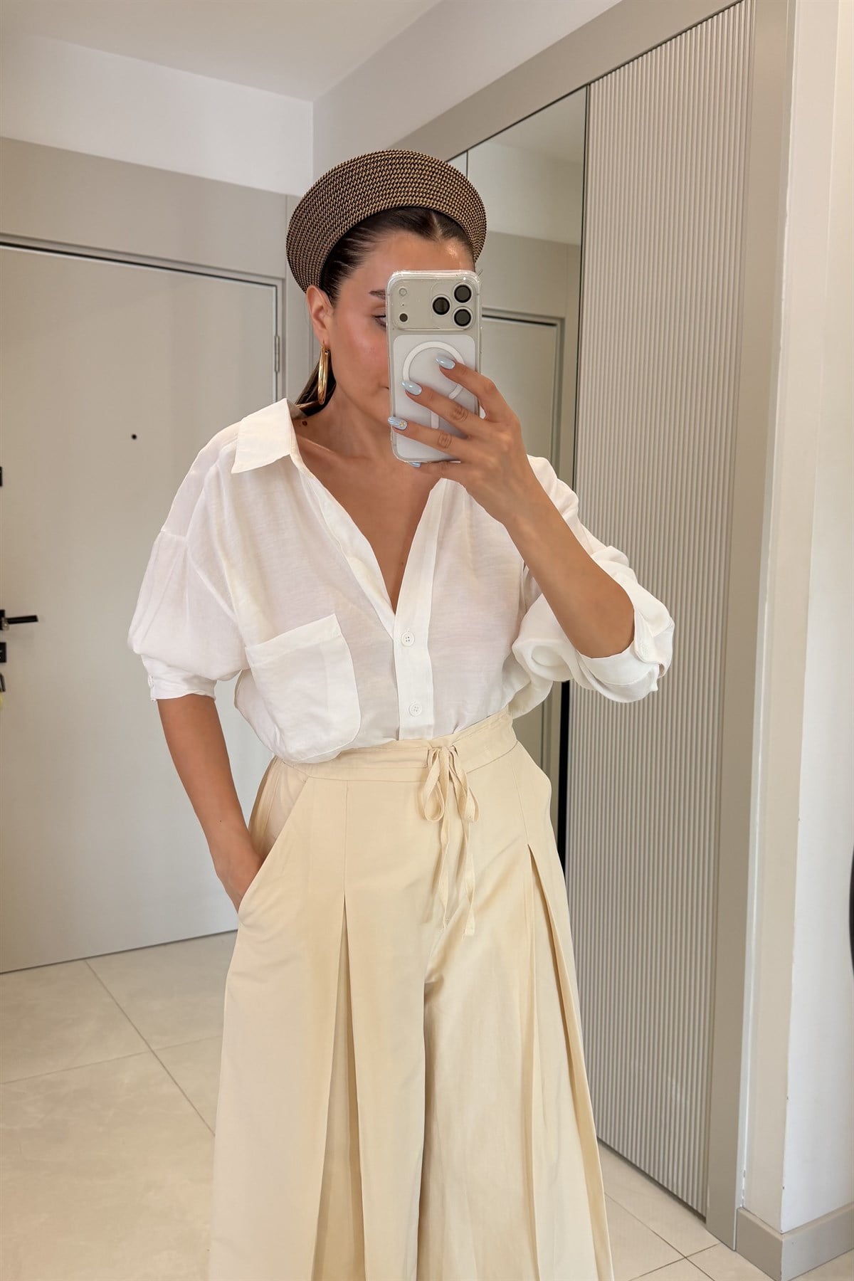 Stein Beyaz Oversize Yazlık Gömlek