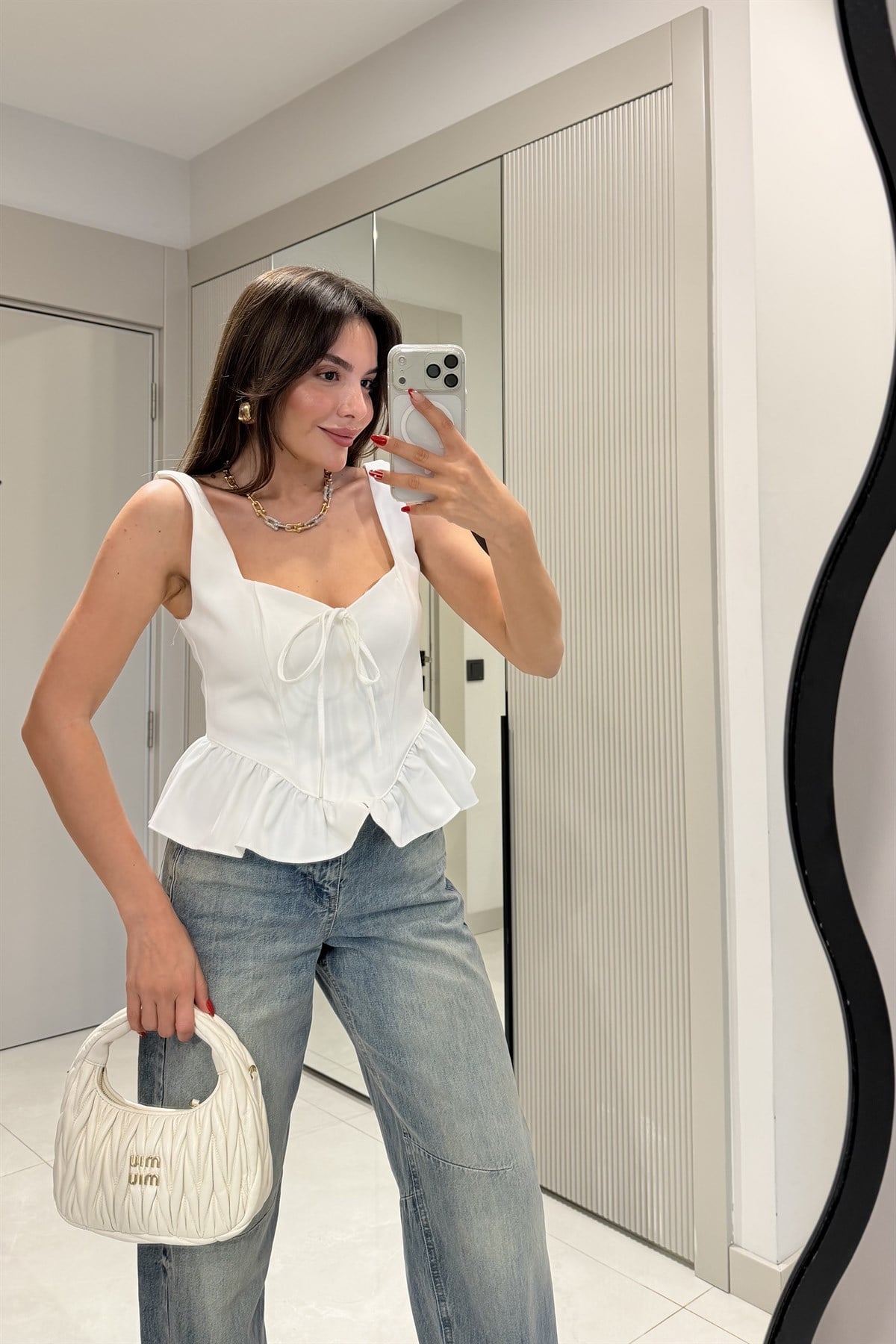 Stella Beyaz Volanlı Kalp Yaka Büstiyer