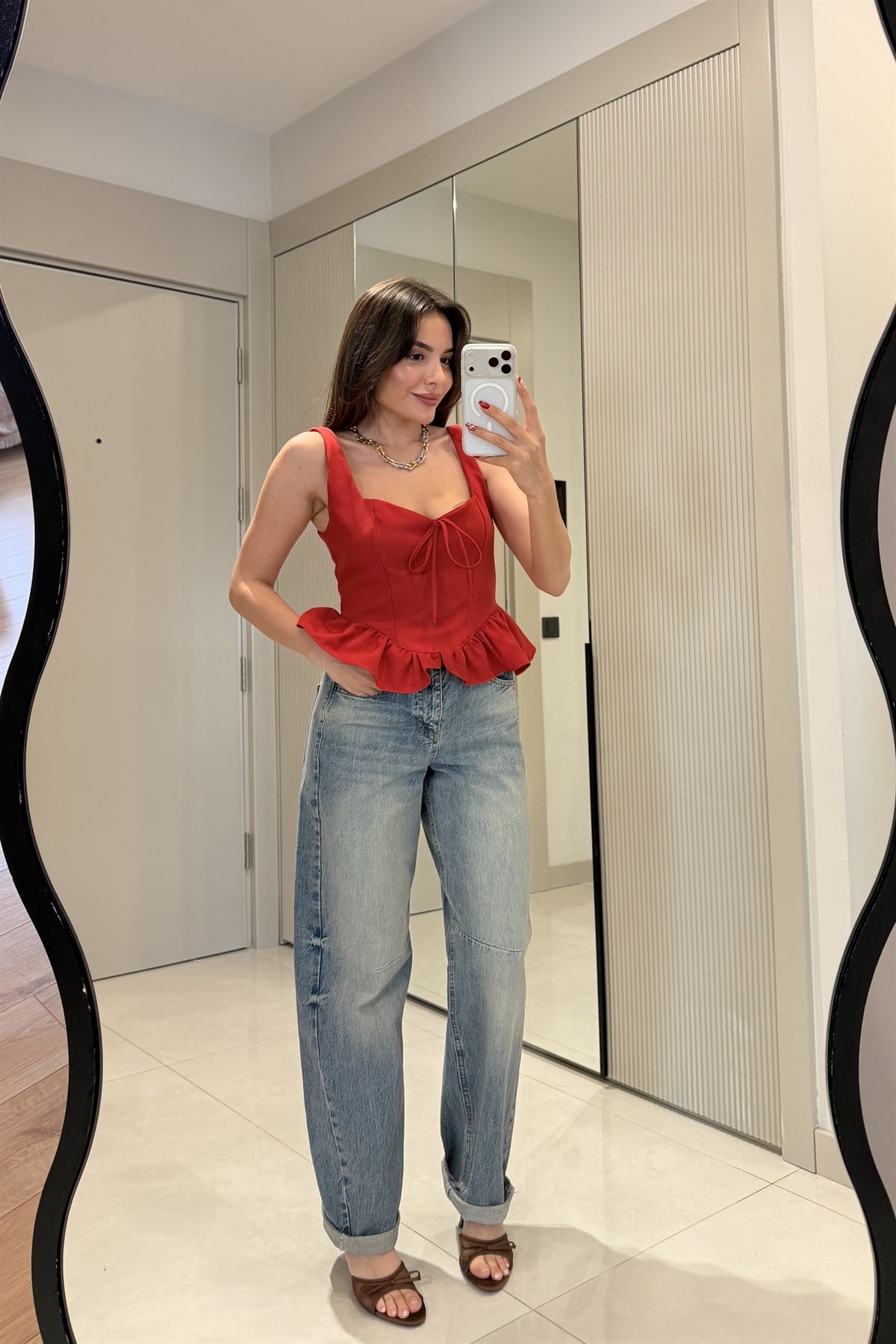 Stella Kırmızı Volanlı Kalp Yaka Büstiyer
