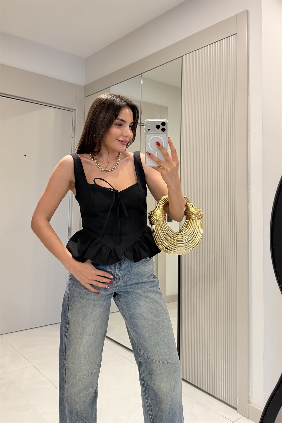 Stella Siyah Volanlı Kalp Yaka Büstiyer