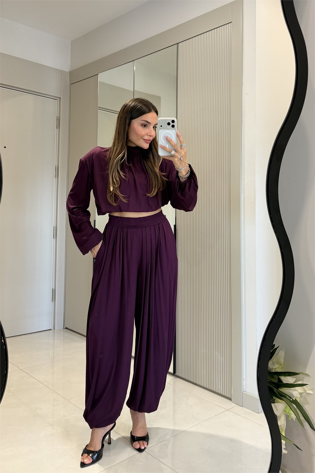 Stellar Mürdüm Vatkalı Bluz Şalvar Takım