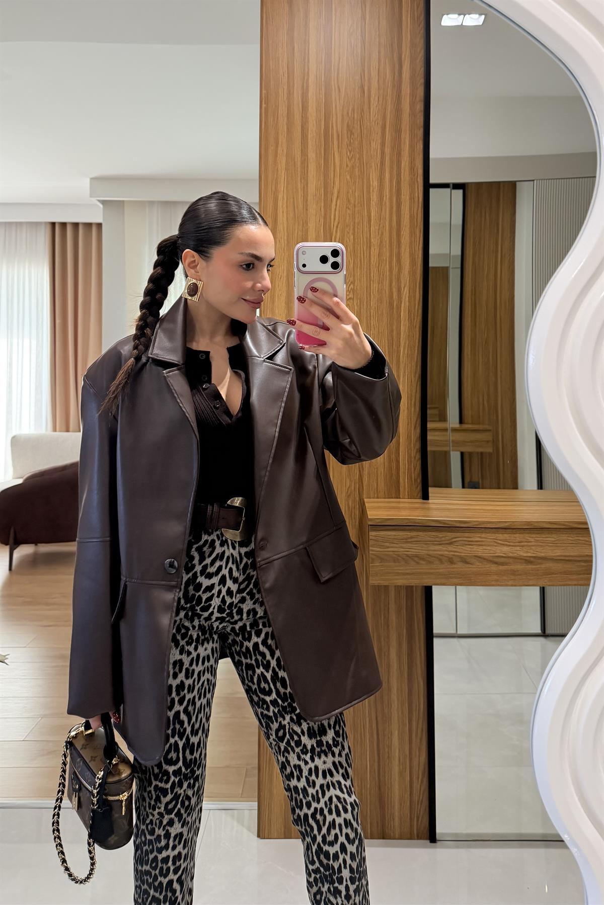 Steva Kahve Deri Blazer