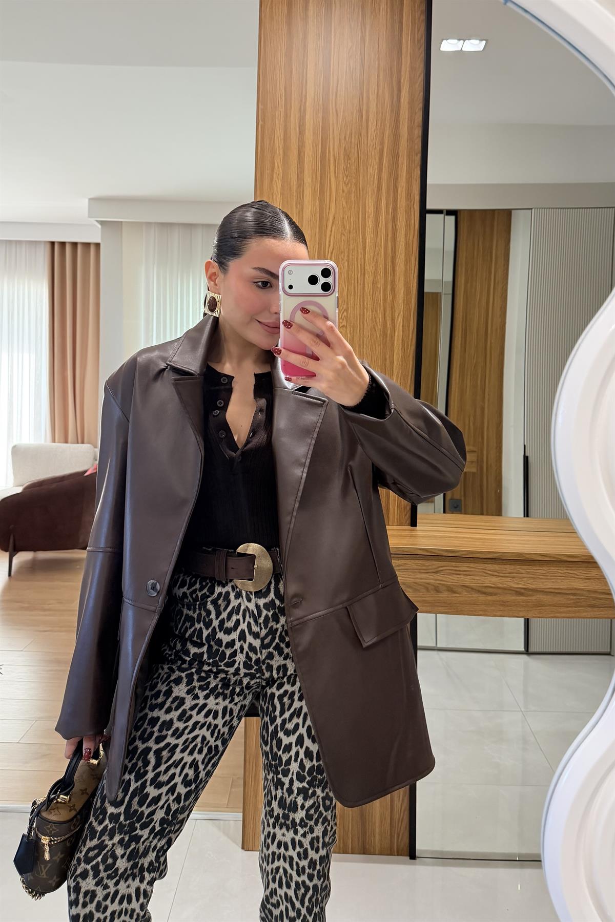 Steva Kahve Deri Blazer