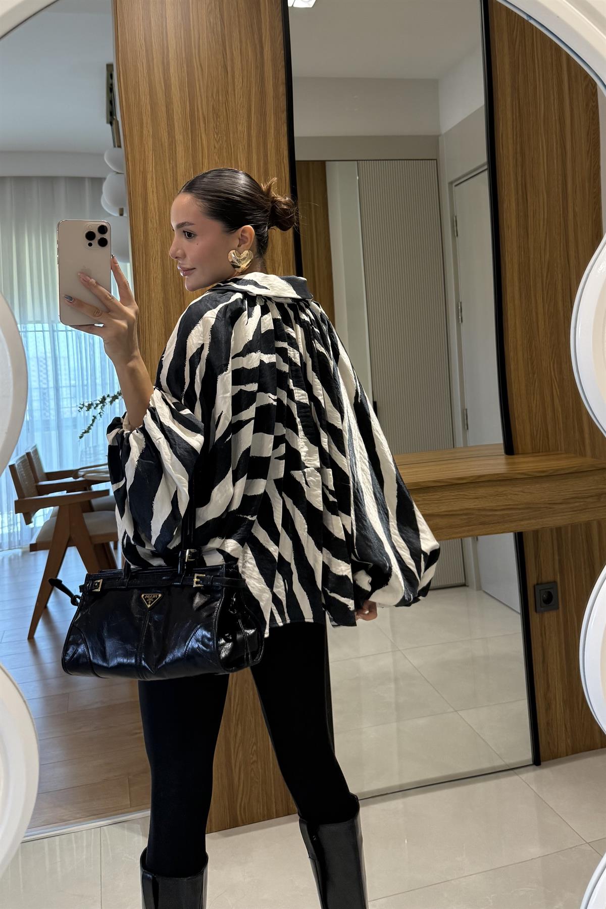 Steve Zebra Desen Saten Bomber Ceket