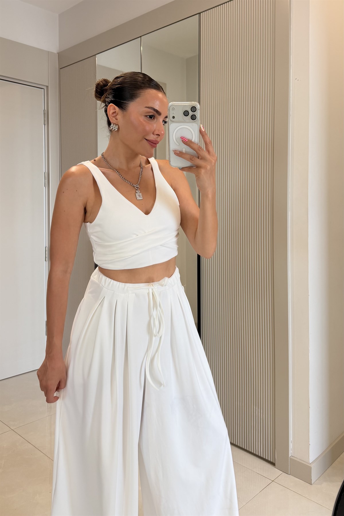 Steven Beyaz Oys Modal Crop Pantolon Takım