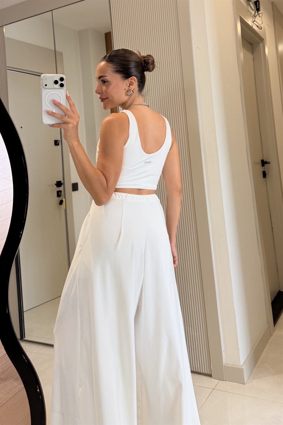 Steven Beyaz Oys Modal Crop Pantolon Takım