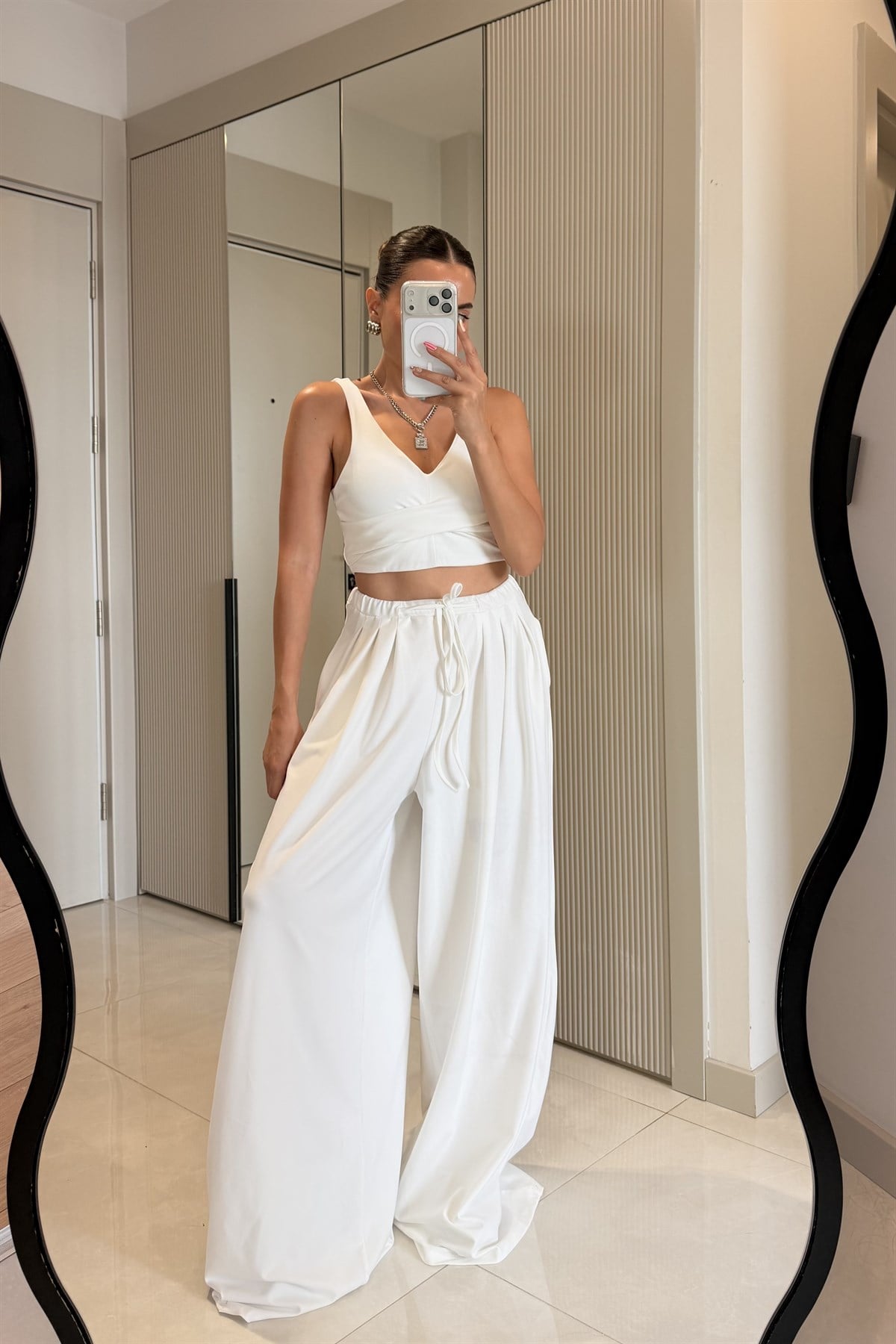 Steven Beyaz Oys Modal Crop Pantolon Takım