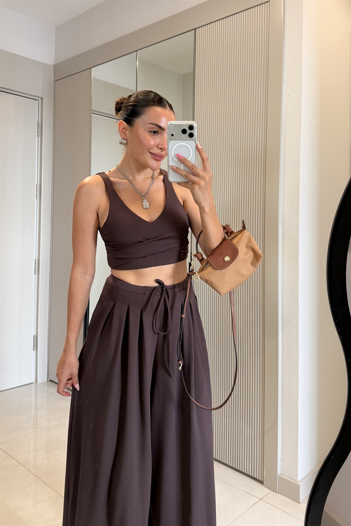 Steven Kahve Oys Modal Crop Pantolon Takım