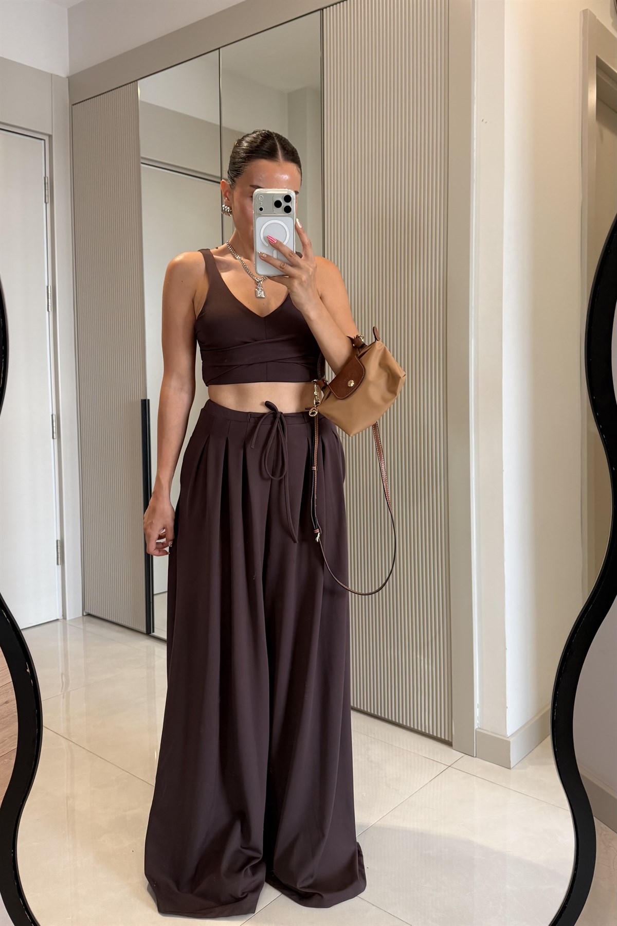 Steven Kahve Oys Modal Crop Pantolon Takım