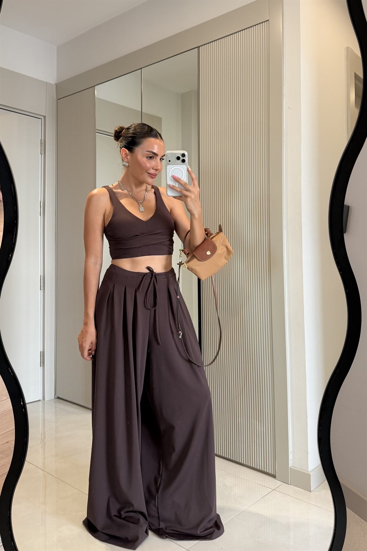 Steven Kahve Oys Modal Crop Pantolon Takım