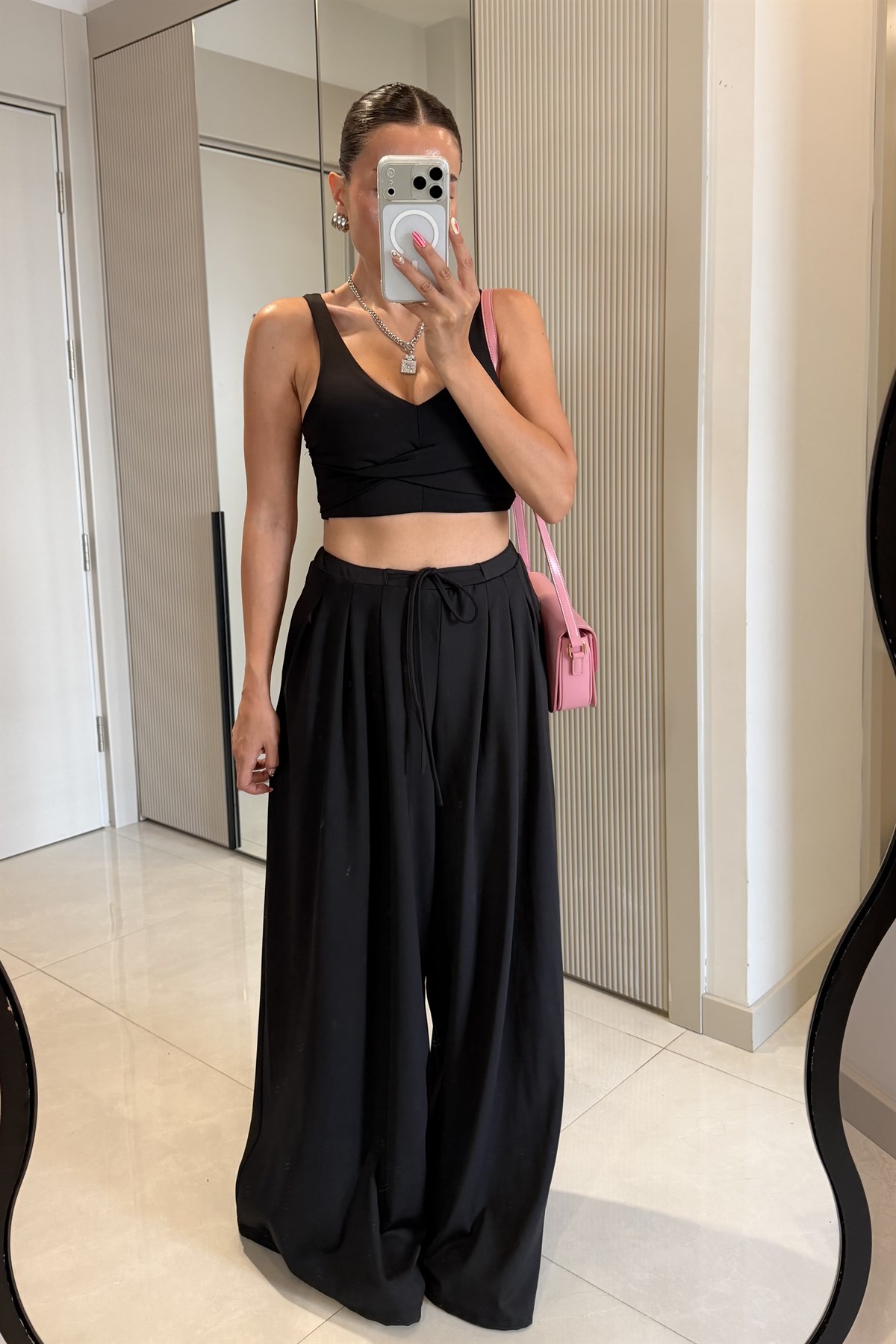 Steven Siyah Oys Modal Crop Pantolon Takım