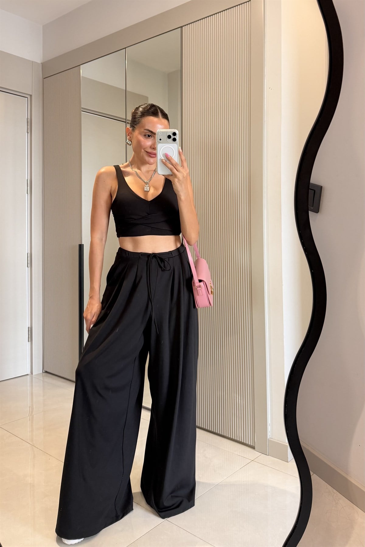 Steven Siyah Oys Modal Crop Pantolon Takım