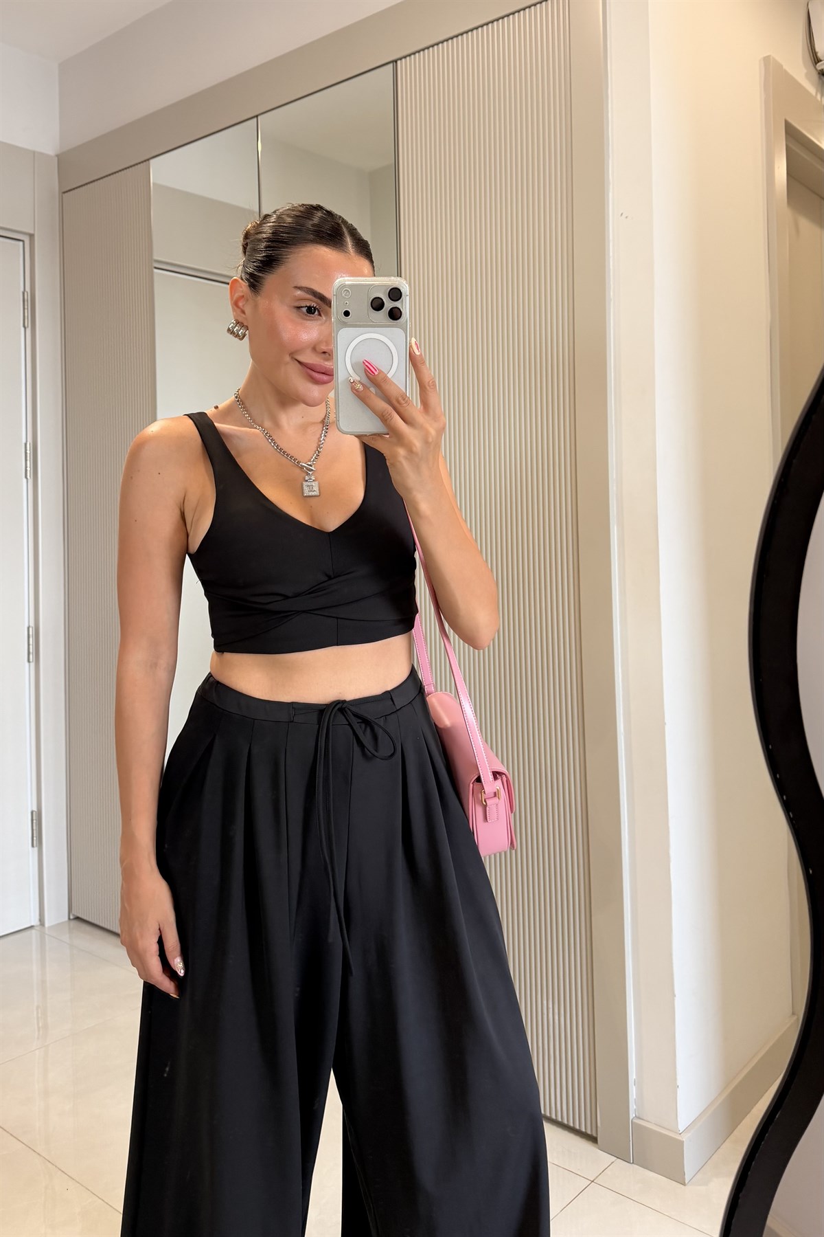 Steven Siyah Oys Modal Crop Pantolon Takım