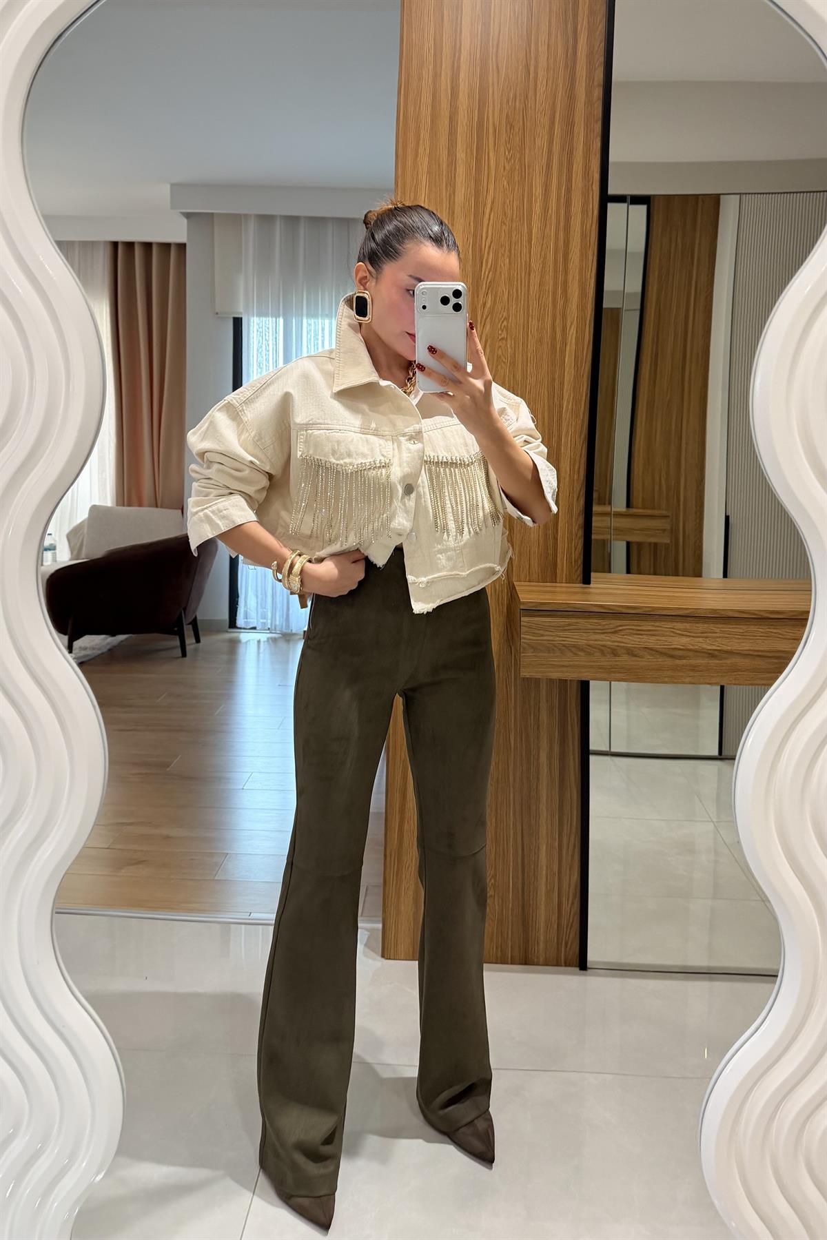 Stew Haki Süet Pantolon