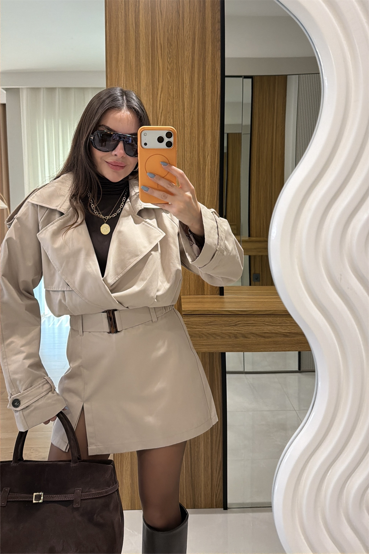 Stone Bej Biker Trençkot