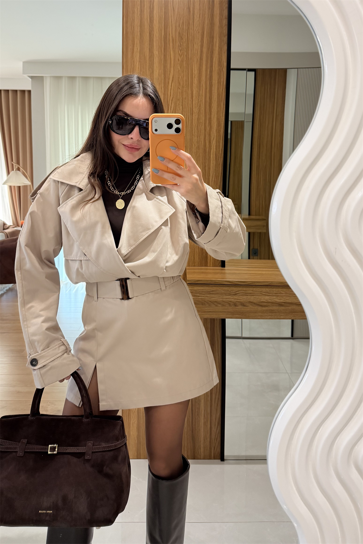 Stone Bej Biker Trençkot