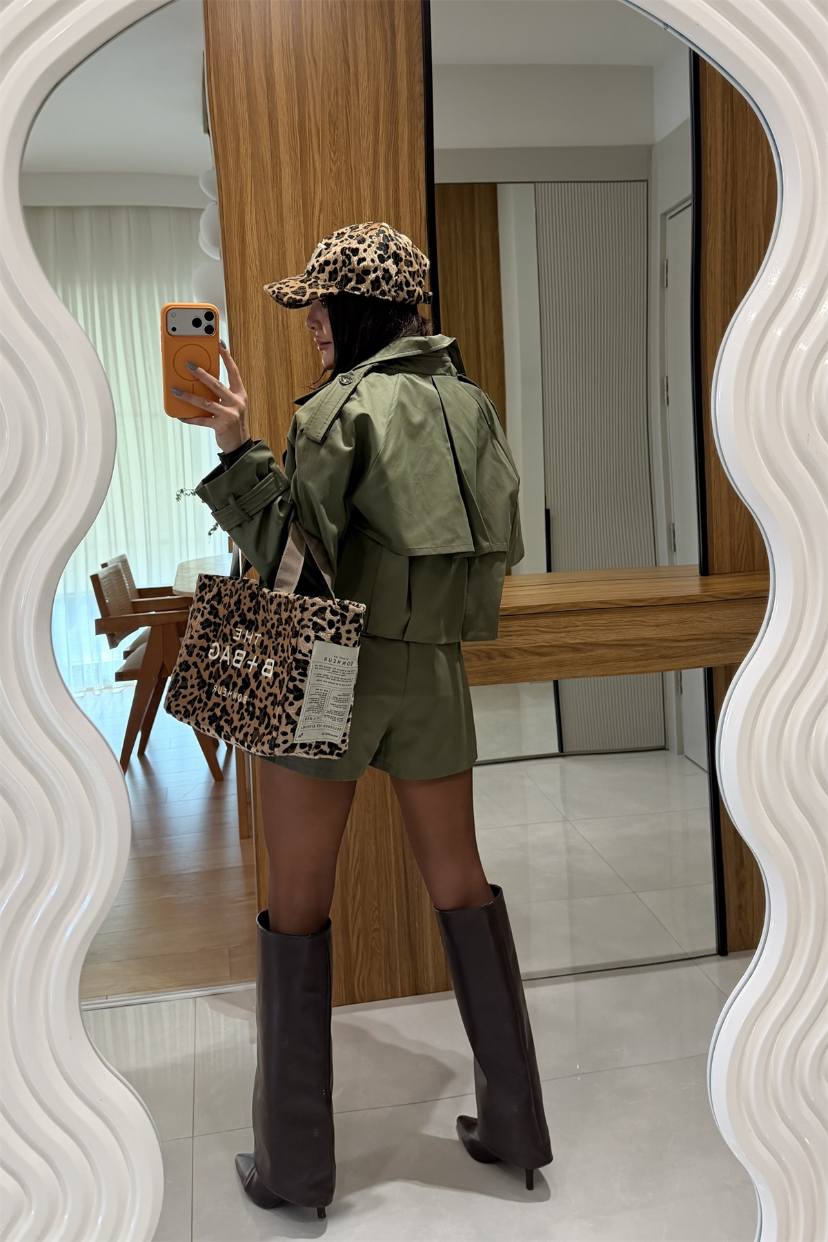 Stone Haki Kemerli Şort Etek