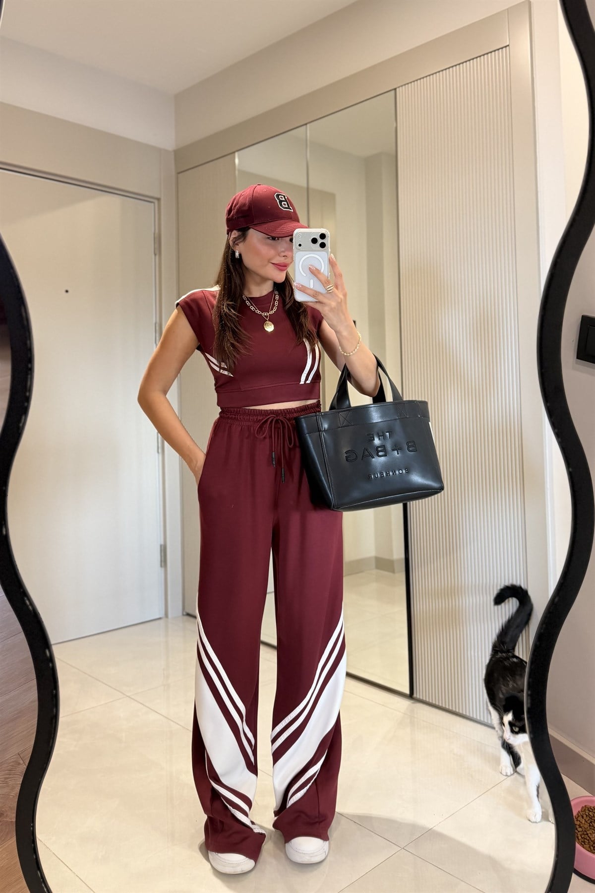 Stores Bordo Şeritli Modal Eşofman Takımı