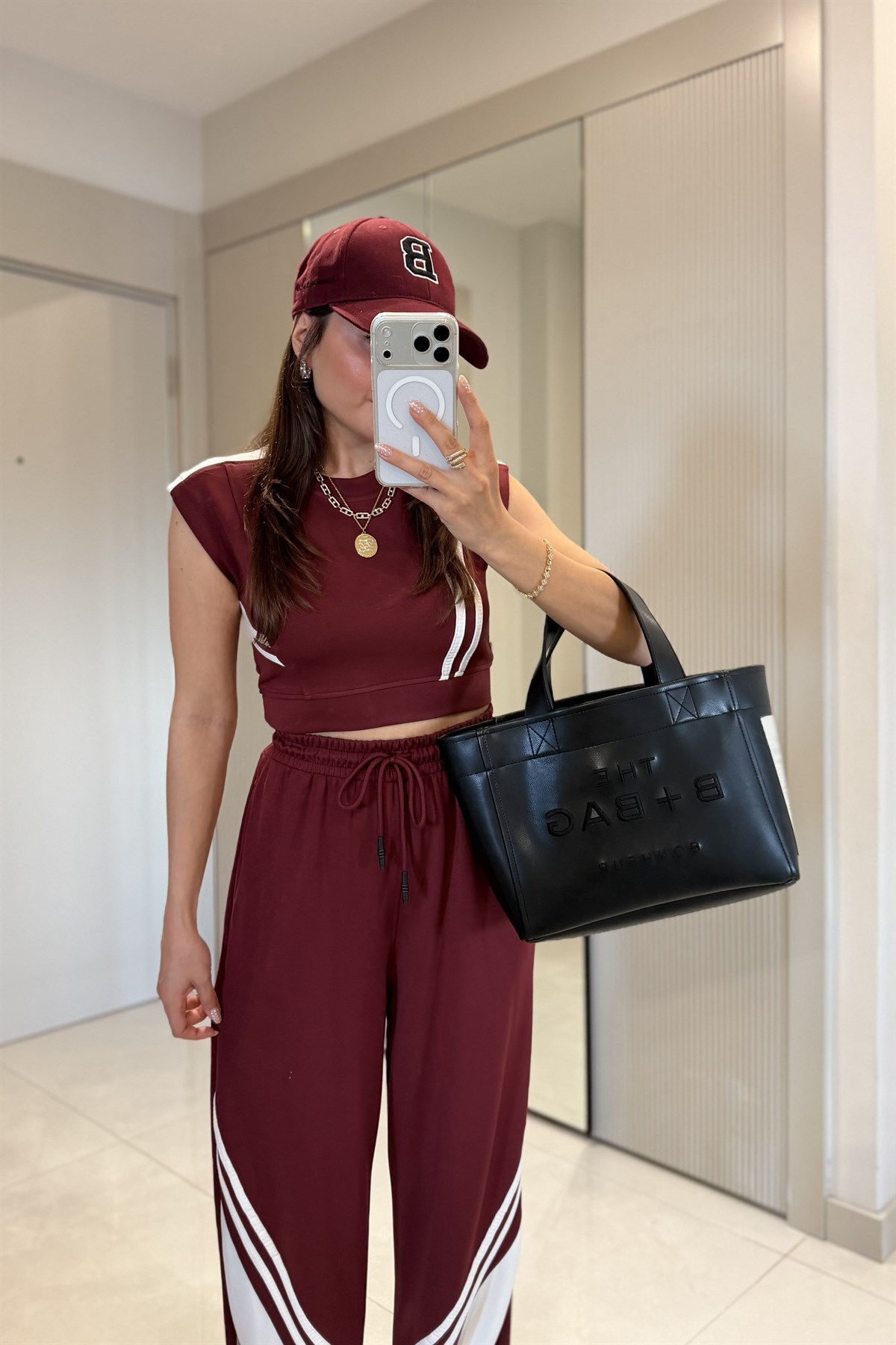 Stores Bordo Şeritli Modal Eşofman Takımı
