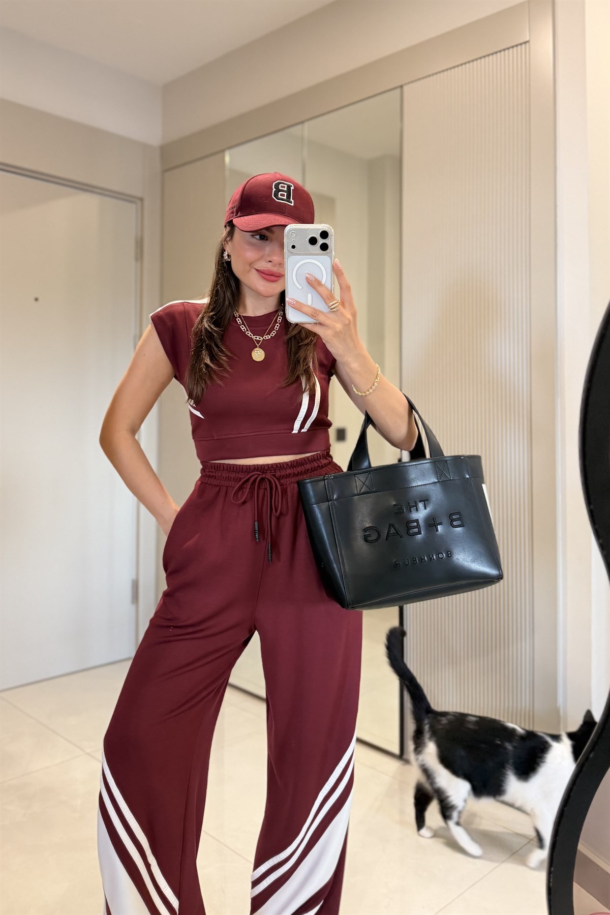 Stores Bordo Şeritli Modal Eşofman Takımı