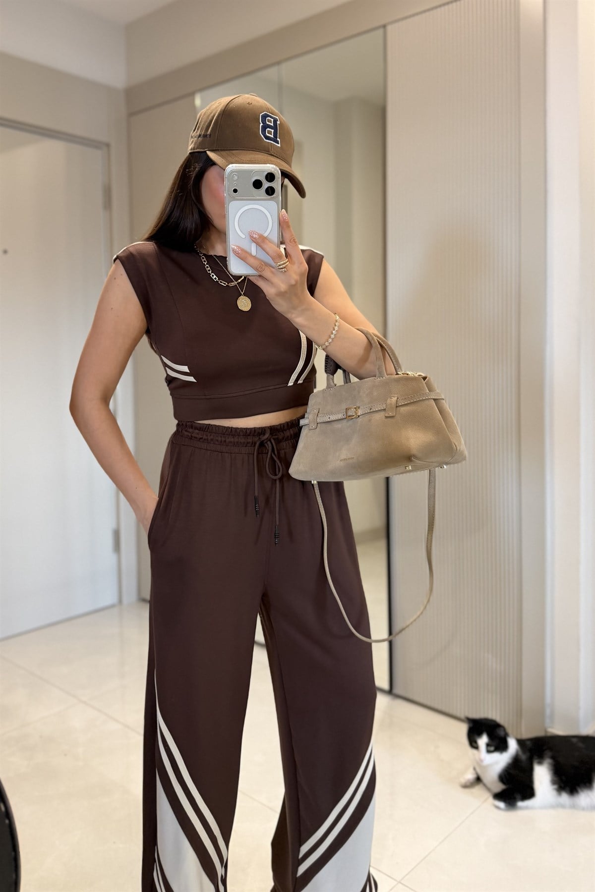 Stores Kahve Şeritli Modal Eşofman Takımı