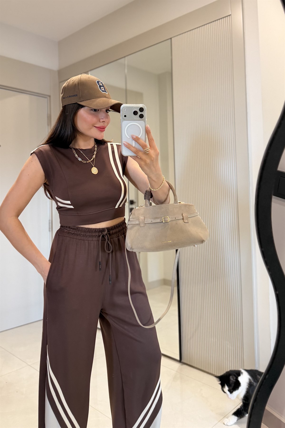 Stores Kahve Şeritli Modal Eşofman Takımı