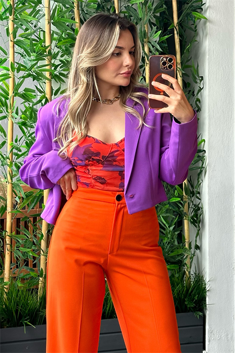 Str mor geçişli turuncu bodysuit