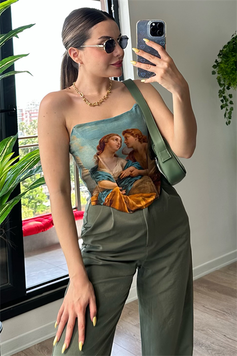 Str rönesans tablolu balenli korse crop