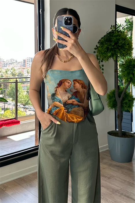 Str rönesans tablolu balenli korse crop