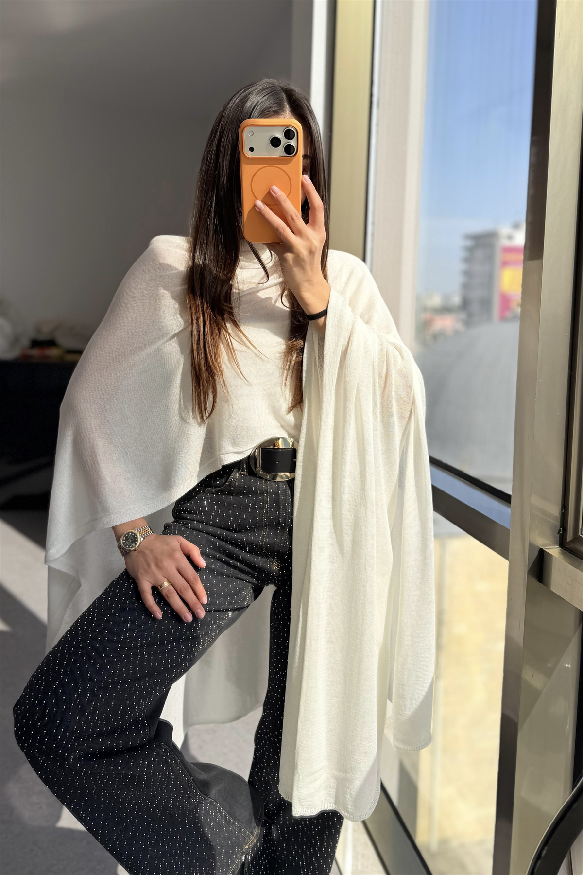 Strawi Füme Full Taşlı Baggy Jean 