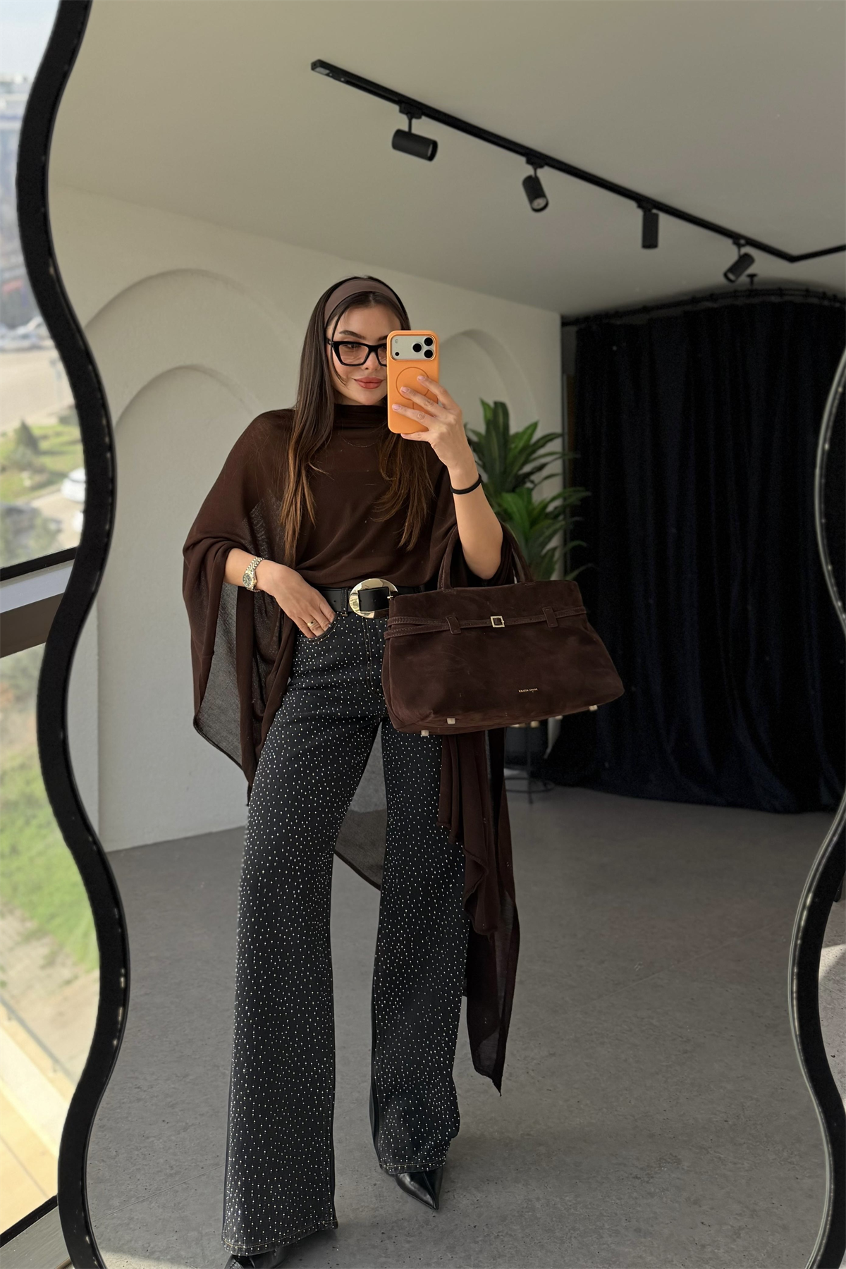 Strawi Füme Full Taşlı Baggy Jean 