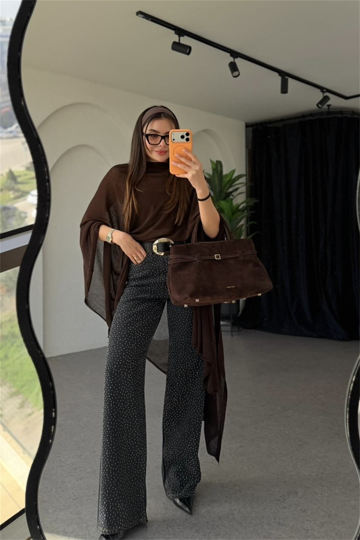 Strawi Füme Full Taşlı Baggy Jean 