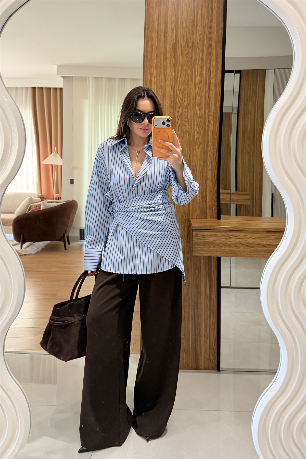 Strip Mavi Şallı Çizgili Gömlek