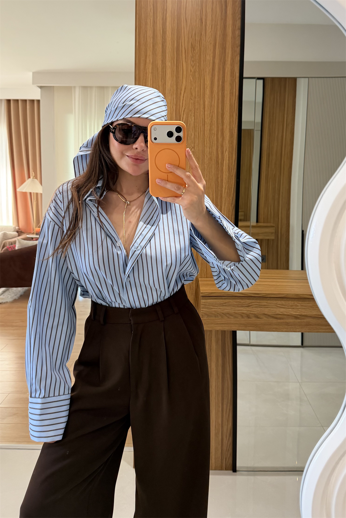 Strip Mavi Şallı Çizgili Gömlek