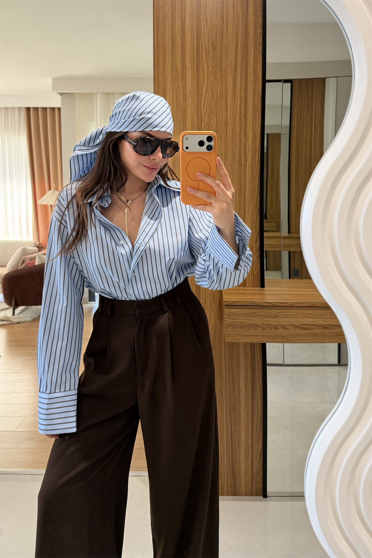 Strip Mavi Şallı Çizgili Gömlek