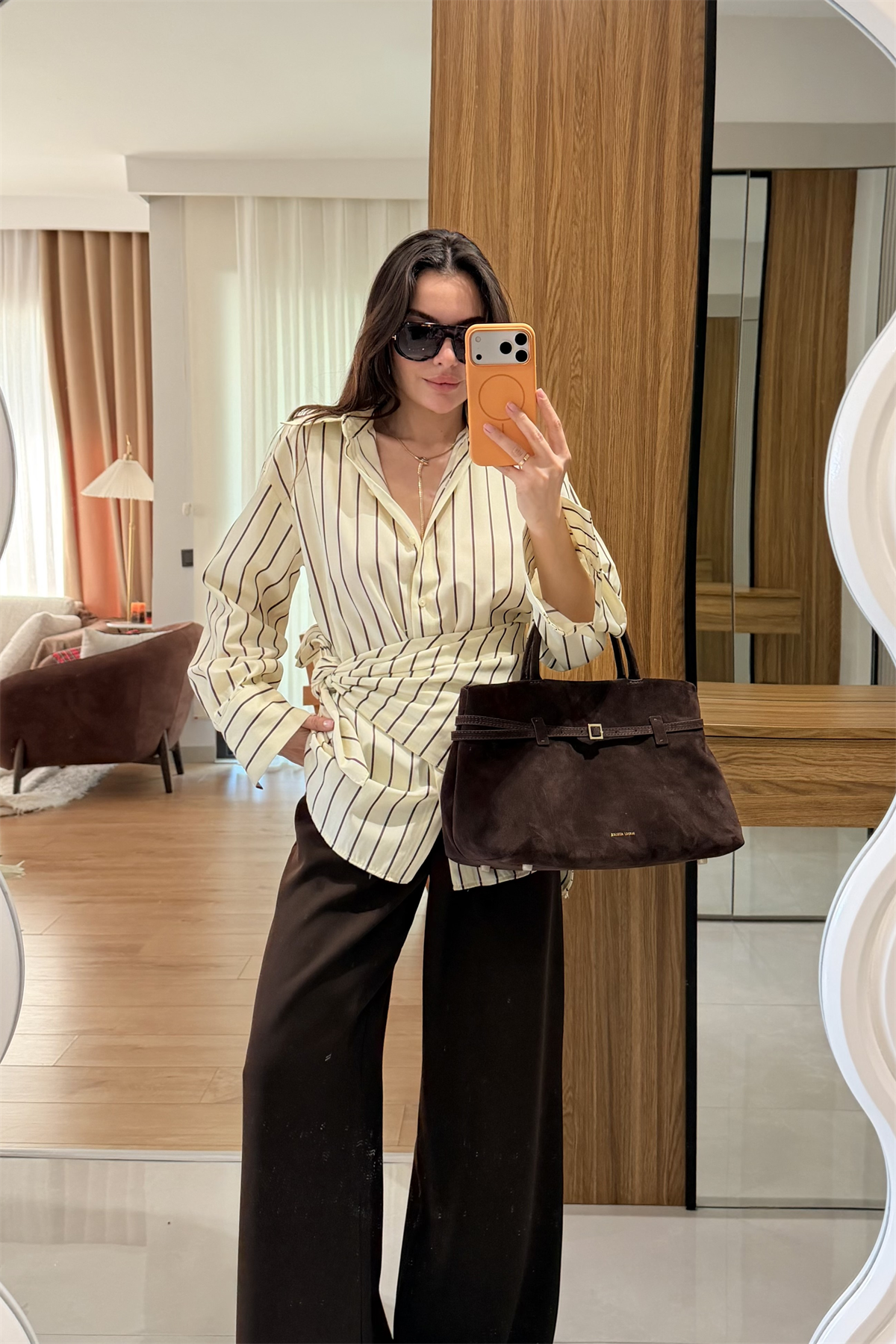 Strip Sarı Şallı Çizgili Gömlek