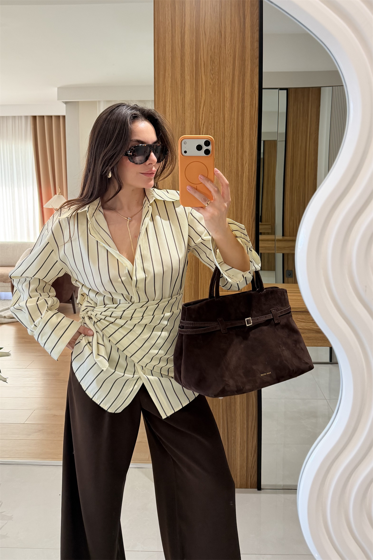 Strip Sarı Şallı Çizgili Gömlek