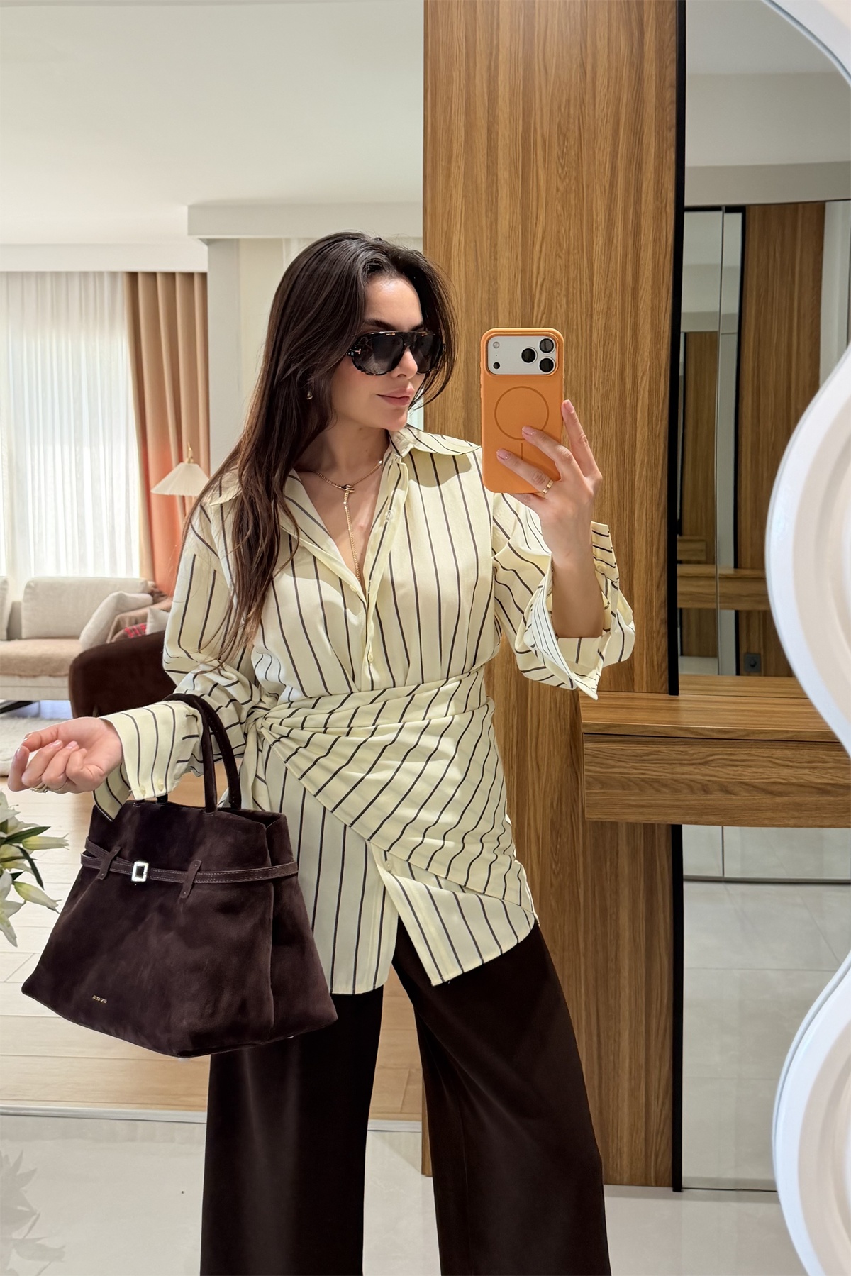 Strip Sarı Şallı Çizgili Gömlek