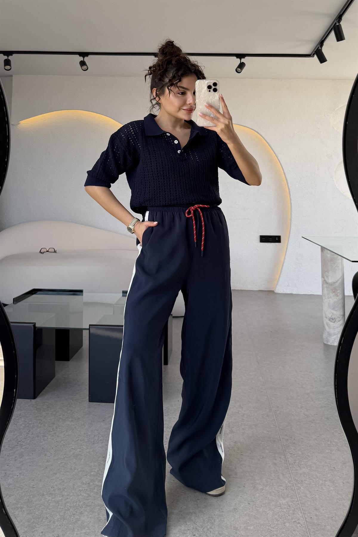 Stronger Yazılı Şeritli Lacivert Pantolon