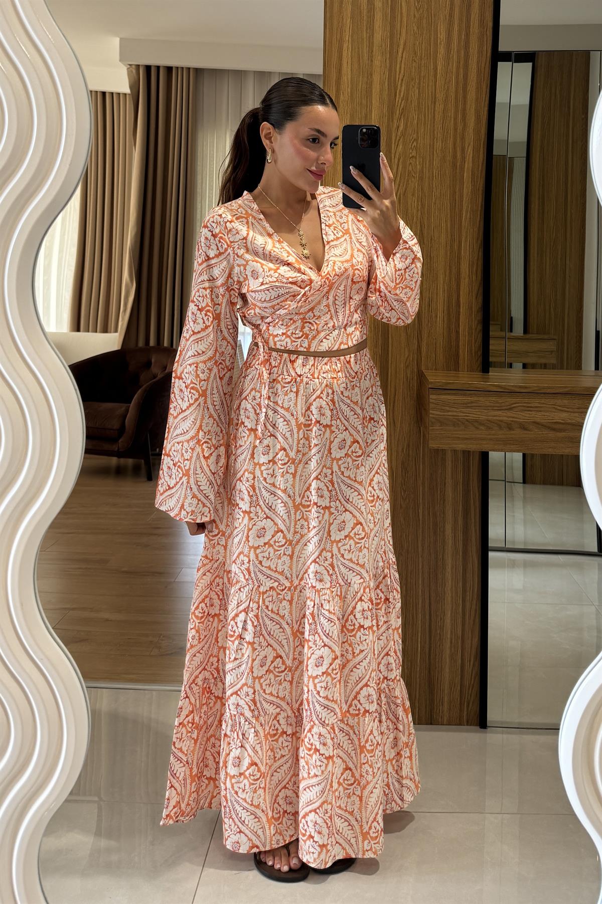 Sugar Turuncu Etekli Desenli Takım