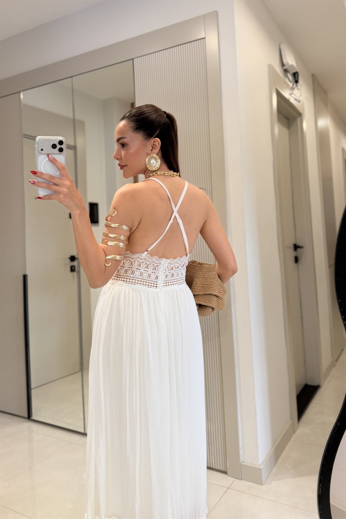 Summer Beyaz Dantel Detaylı Maxi Elbise