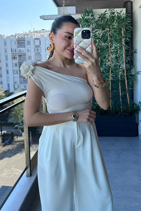 Summy Omzu Çiçek Detaylı Tek Kol Body - Krem