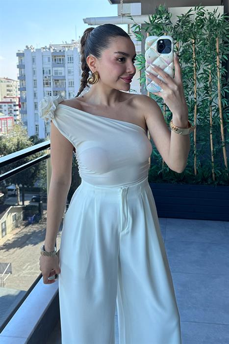 Summy Omzu Çiçek Detaylı Tek Kol Body - Krem