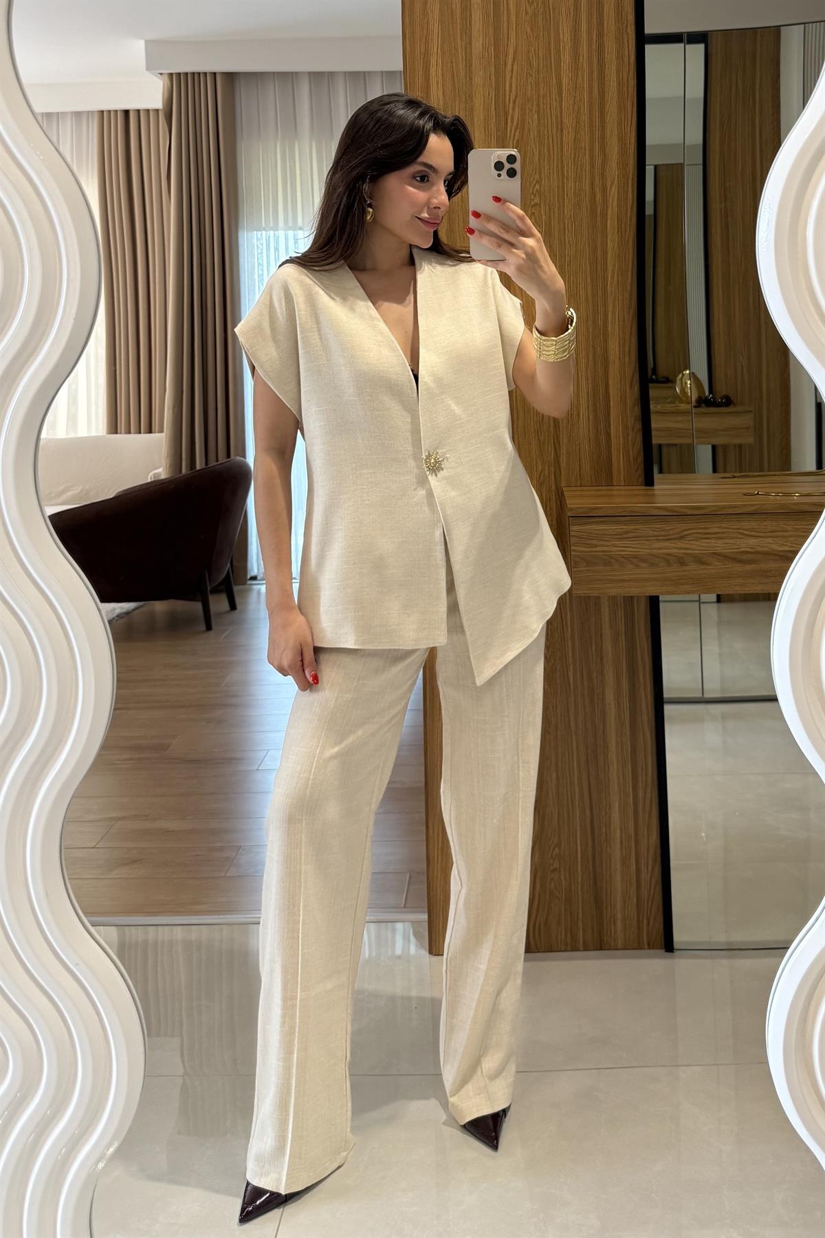 Sunlight Natural Aksesuarlı Keten Takım