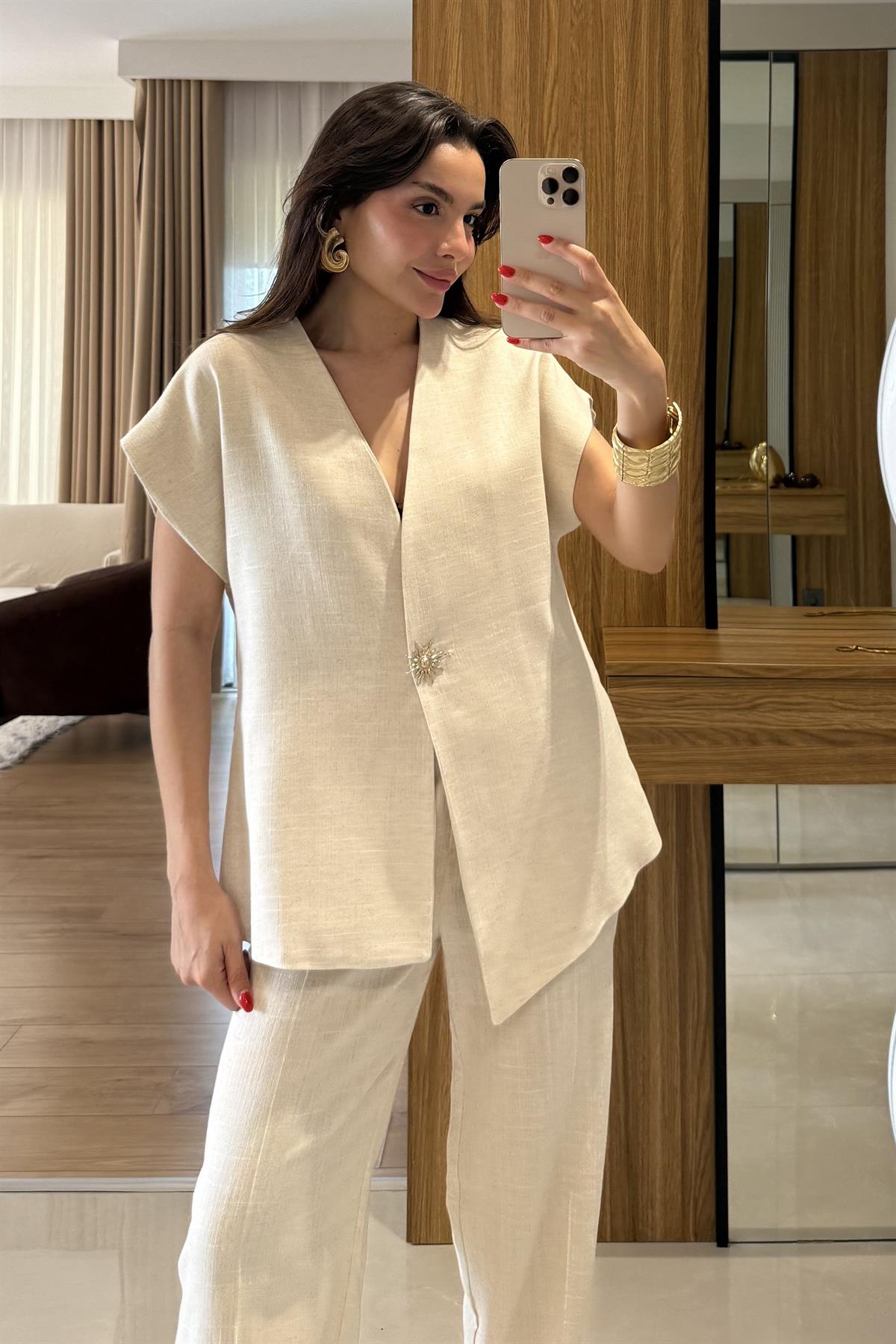 Sunlight Natural Aksesuarlı Keten Takım