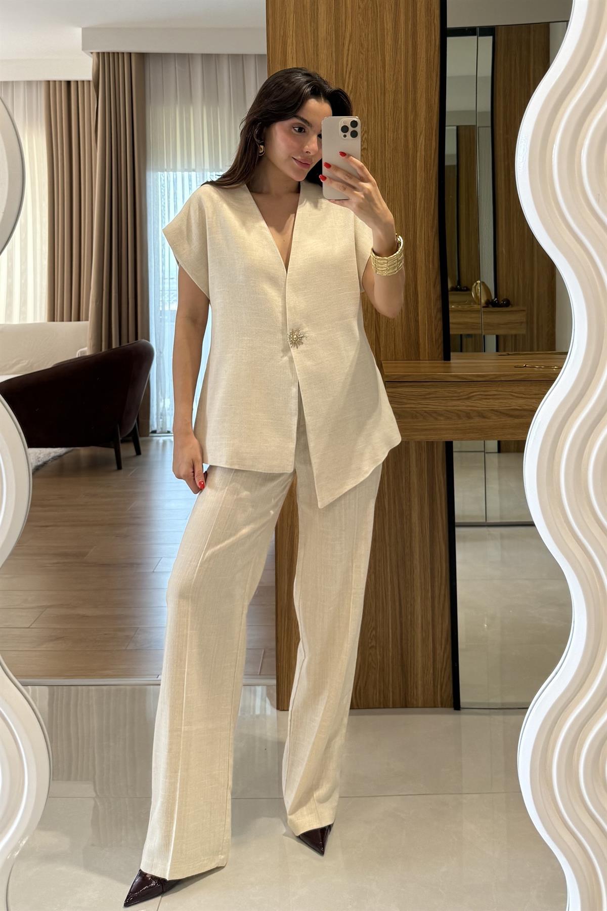 Sunlight Natural Aksesuarlı Keten Takım