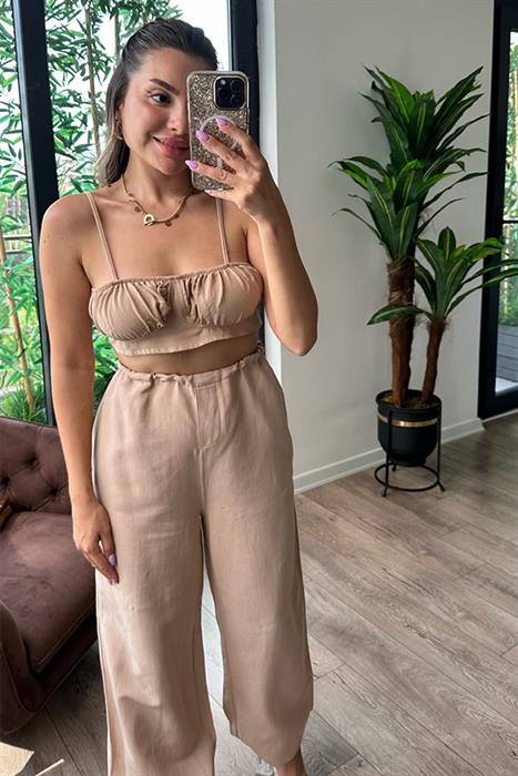 Sütlü Kahve keten crop top